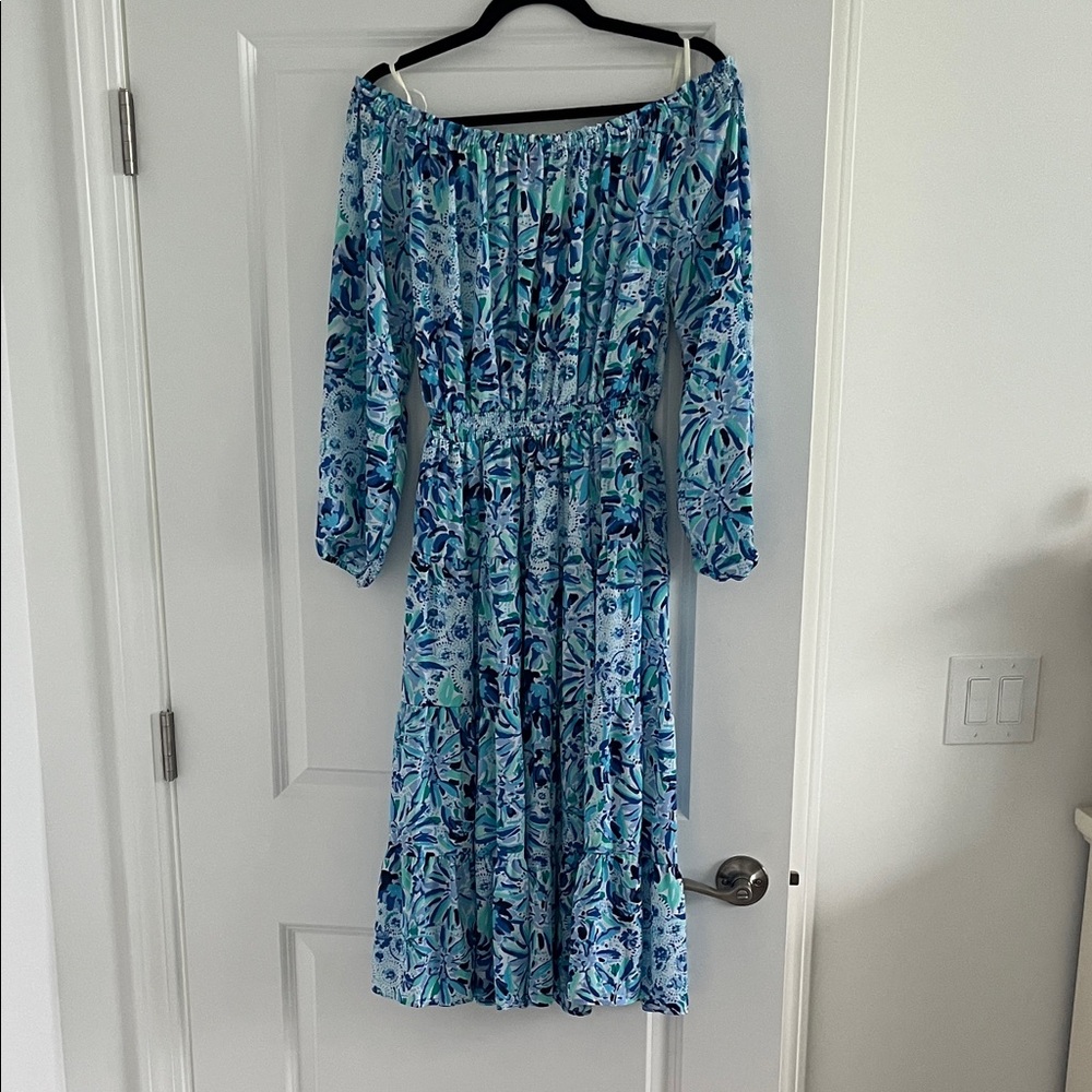 Lilly Pulitzer Blue and Green Floral Long Sleeve Dress